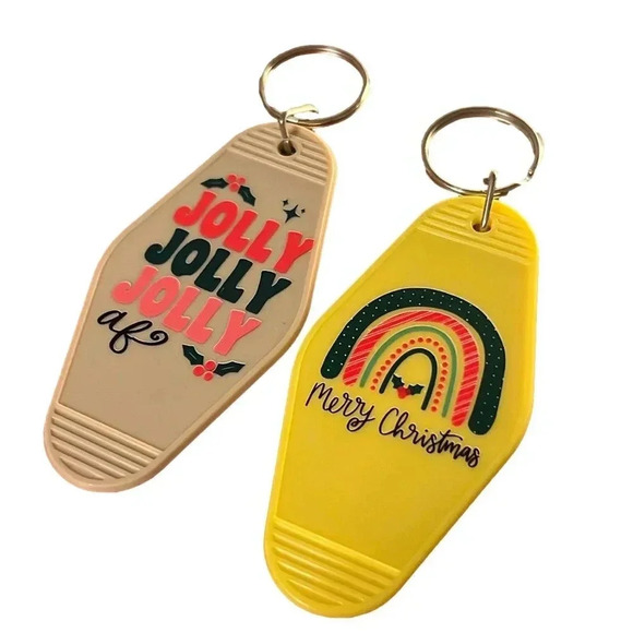 Holiday Key Tags, Jolly, Holly, Merry Christmas, Mistletoe (Set of 2) - Picture 1 of 8